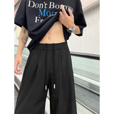 Summer Pink Thin Pants Men Fashion Black Casual Pants Men Streetwear Hip-hop Loose Wide Leg Pants Mens Ice Silk Trousers