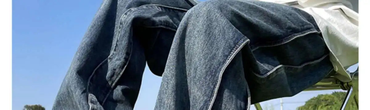 American High Street Jeans Men's Striped Patchwork Denim Pants Summer Loose Straight High-end Retro Versatile Wide-leg Trousers