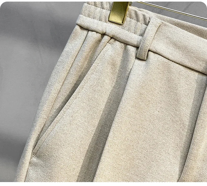 Autumn Winter Men's Woolen Suit Pants Formal Business Office Slim Straight Elastic Waist Korean Casual Tapered Brown Trousers