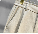 Autumn Winter Men's Woolen Suit Pants Formal Business Office Slim Straight Elastic Waist Korean Casual Tapered Brown Trousers