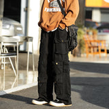 Japanese Multi-pocket Work Pants Men's Autumn Trendy Loose Straight Casual Pants Hip-hop Retro Design Trousers Aesthetic Chic