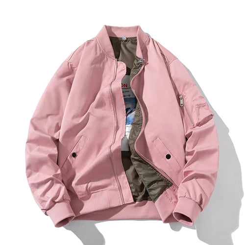 Men Bomber Jacket Women Solid Autumn Winter Pilot Jacket Fashion Vintage Hooded Baseball Coat Casual Windbreak Red Pink Burgundy