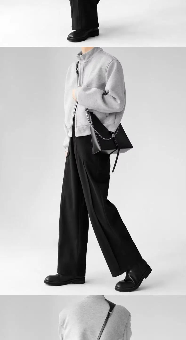 Korean Elegant Pants Fake Pocket Decoration Wide-leg Pants Autumn New American Style Design Sense Spliced Straight Suit Trousers