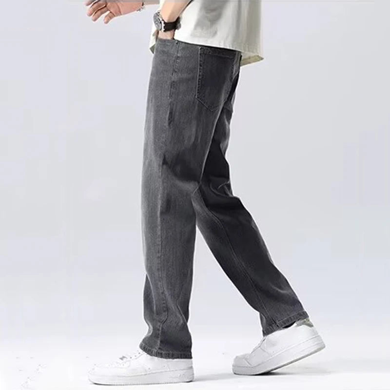 Men Comfortable Lyocell Fabric Thin Jeans Male Baggy Straight Leg Casual Denim Pants Trend Brand Daily Wide Leg Draping Trousers