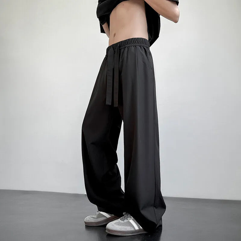 Men's Casual Straight Long Loose Pants Stretch Elastic Waist Jogger Korean Classic Blue Black Gray Male Brand Trousers Plus Size