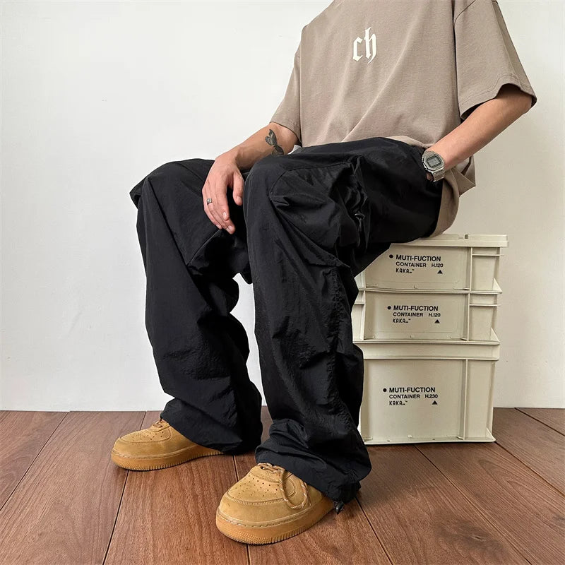 Summer Thin Casual Pants Men Retro Cargo Pants Men Japanese Streetwear Hip-hop Loose Wide Leg Pants Mens Vintage Trousers