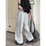 Men Spring Casual Sweatpants Elastic Waist Straight Wide Leg Joggers Plus Size Solid Color Minimalist Patchwork Comfort Pants