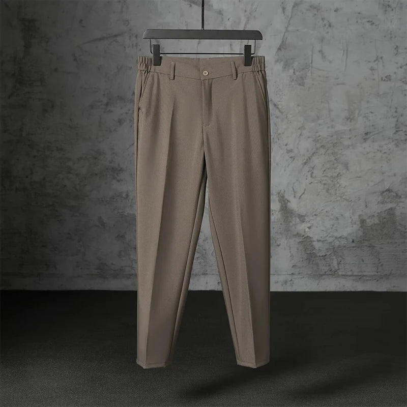 New Fashion Male Suit Pants Light Luxury Draped Cropped Button-down Business Casual Pants Premium Slim-fit Elegant Dress Trouser