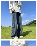 American High Street Jeans Men's Striped Patchwork Denim Pants Summer Loose Straight High-end Retro Versatile Wide-leg Trousers