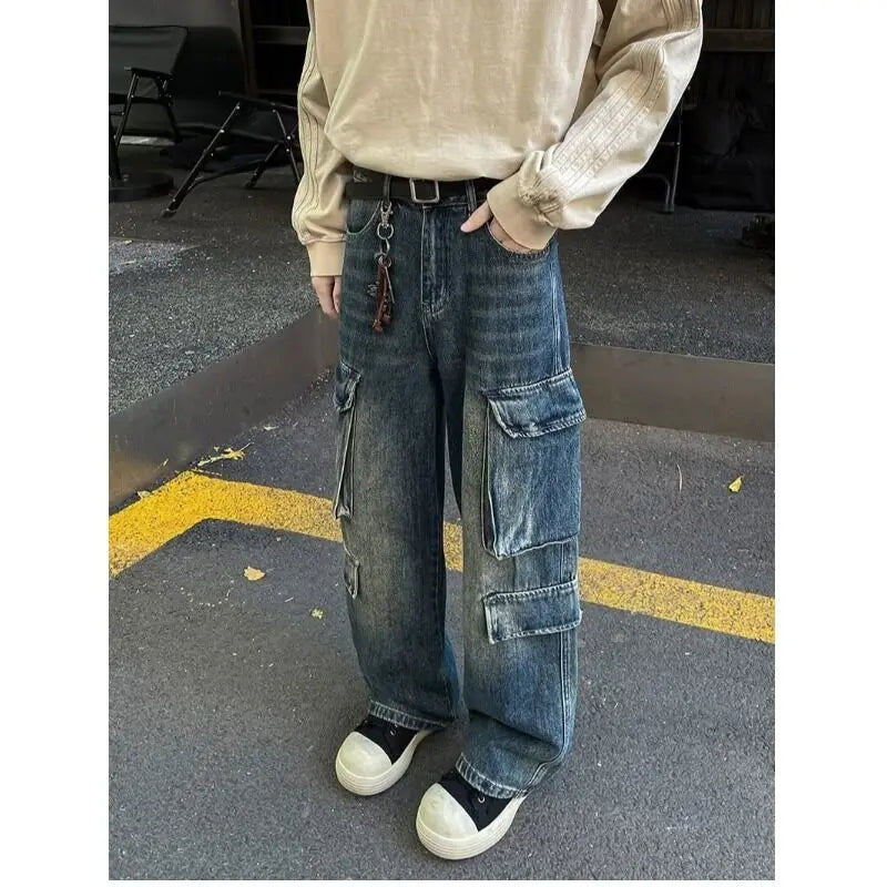Cargo jeans men New High Street Gothic Punk Dark Trousers  Harajuku Retro Baggy Jeans Men Street Fashion Straight Leg Pants