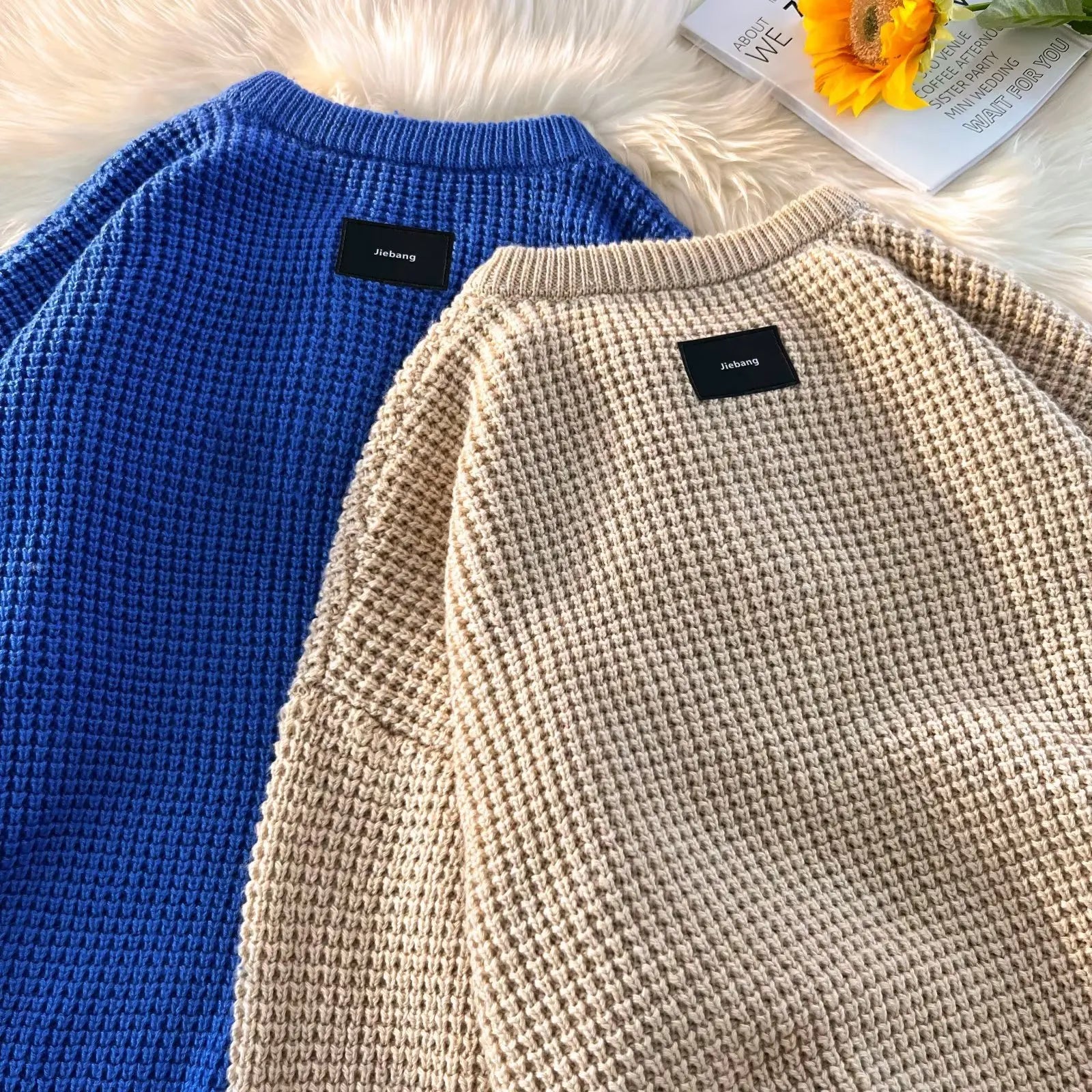 Solid Sweaters Men Autumn Loose Casual Textured Youthful Knitwear Retro Fashion American Style Slouchy Simple Daily Pullovers