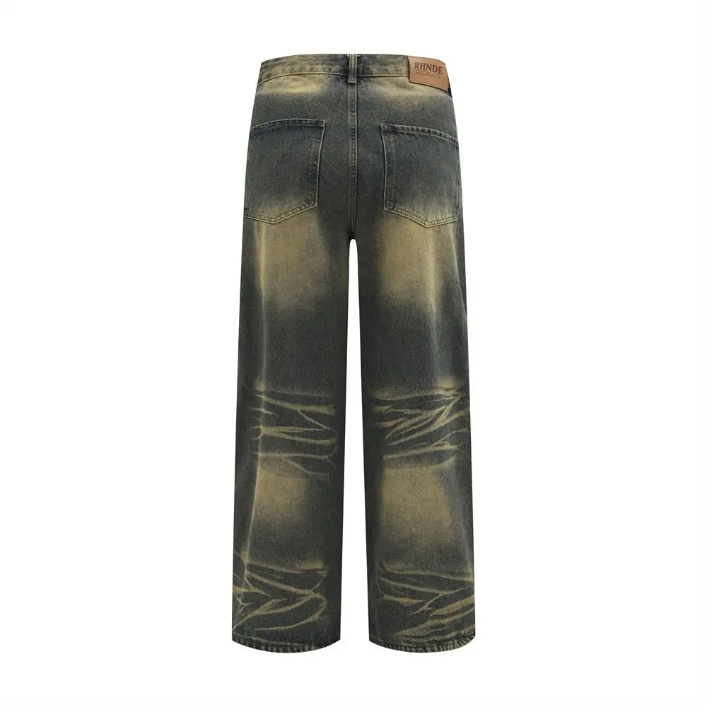 Spring and Autumn Trendy Street Personality Straight Tube Multi Pocket Work Clothes Jeans Couple Loose Retro Casual Pants y2k