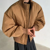 Autumn Winter Cotton Padded Jacket Men Stand Collar Warm Comfortable Thick Bomber Jacket Mens Casual Zip Up Short Jacket
