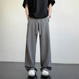 Men's Casual Straight Long Loose Pants Stretch Elastic Waist Jogger Korean Classic Blue Black Gray Male Brand Trousers Plus Size