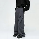 Men's Trousers Solid Color Niche Design Pleated Splice Loose Trend Male Casual Baggy Pant Wide Leg High Street