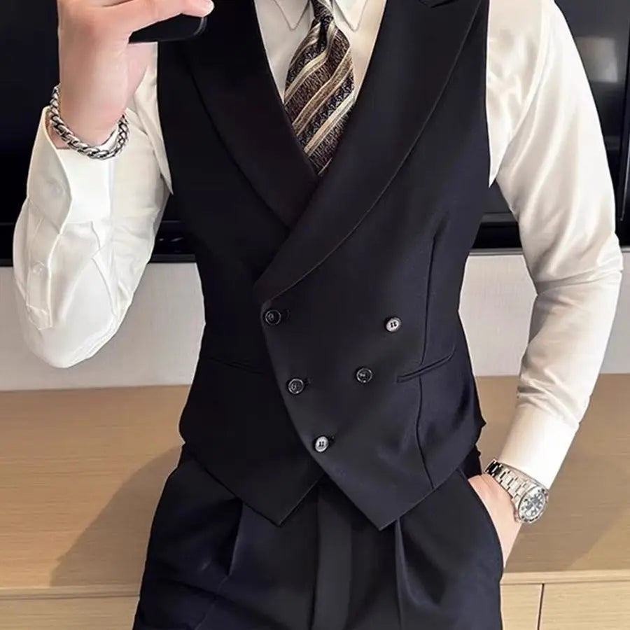 Japanese High-end Smart Casual Vest Men's Vest Pants Set Korean Elegant Wear 2025 Summer New Blazer Vest Aesthetic Waistcoat