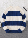 Autumn and Winter Striped Crew Neck Hemp Straw Style Casual Couple Sweater Versatile Trendy Men's Long-Sleeve Sweater Top