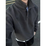 Deep Grey Polo Collar Sweatshirt Men's Spring Autumn Long Sleeve Turn Collar American Retro Jacket Loose Fit Casual Wear