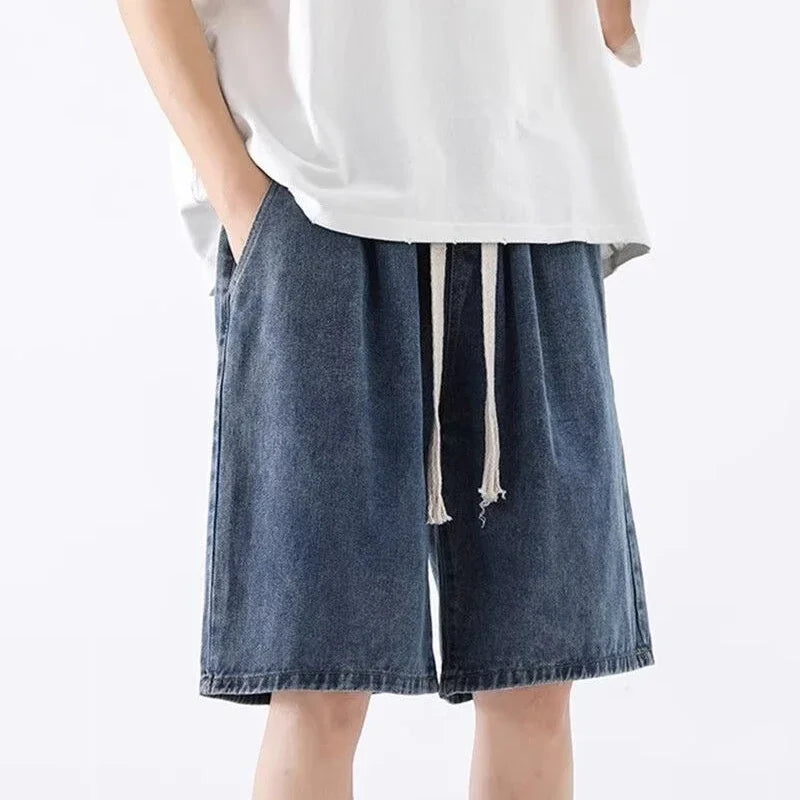 Men New Casual Shorts Male Summer Fashion Straight Leg Five Quarter Loose Fit Denim Pants High Street Wide Leg Baggy Pants