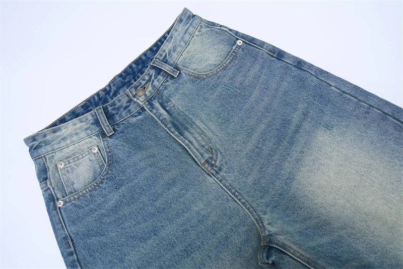 2025 Autumn Men's Wide-leg Jeans Comfortable Loose Casual Straight Trousers American Classic Retro Wash Cotton Denim Pants