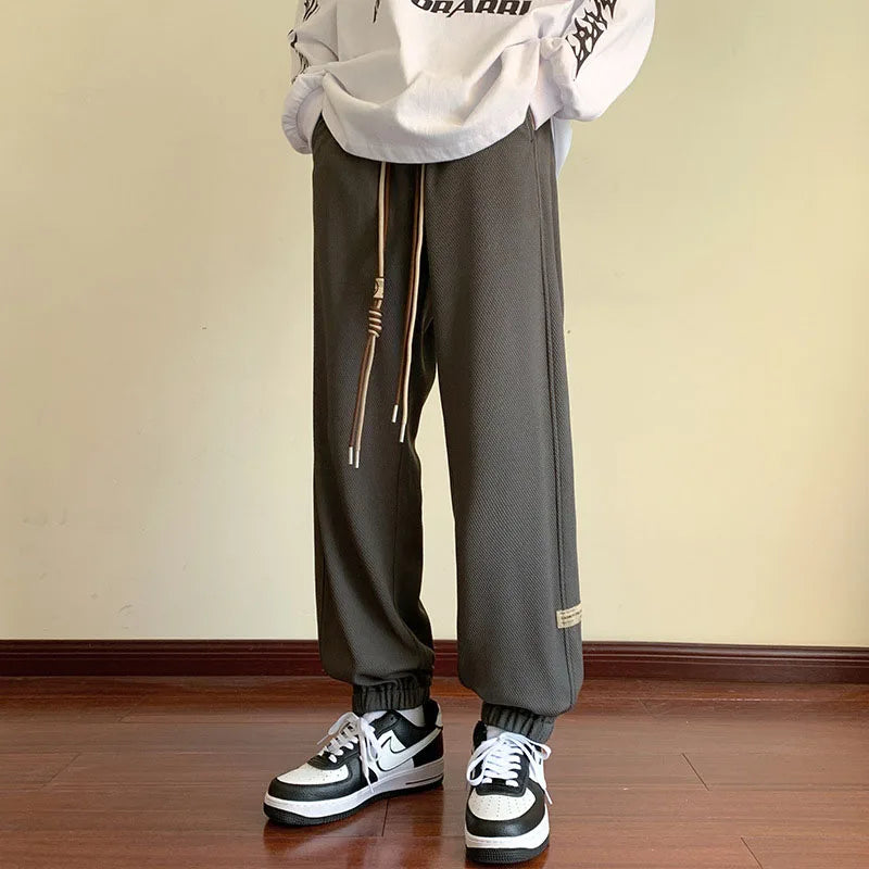 Y2k Fashion Casual Waffle Pants Mens Spring Autumn Casual Full Length Sweatpants American Retro Youth Draw Rope Sweatpants Trend