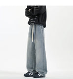 New Men's Jeans Washed Jeans Pants Unisex Drawstring Denim Pants Male Streetwear Korean Straight cylinder loose Cowboy Trousers