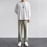 Korean casual solid color versatile men's classic long pants all season straight leg denim wide leg pants light blue gray black