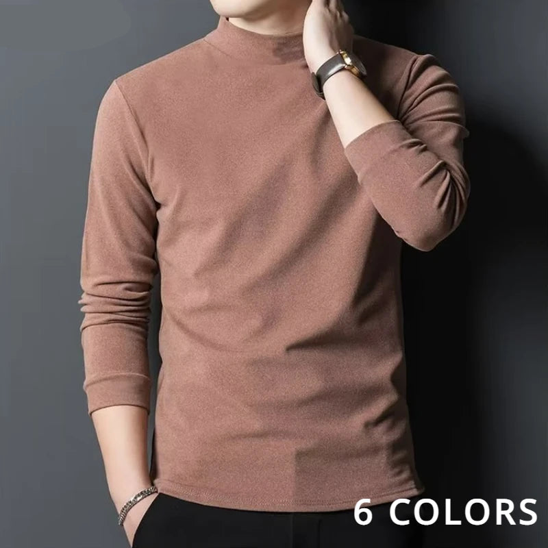 M-5XL Long Sleeve T-shirts Men Solid All-match Fashion Classic Leisure Cozy Slim Simple O-neck Middle Aged Autumn Stylish Chic