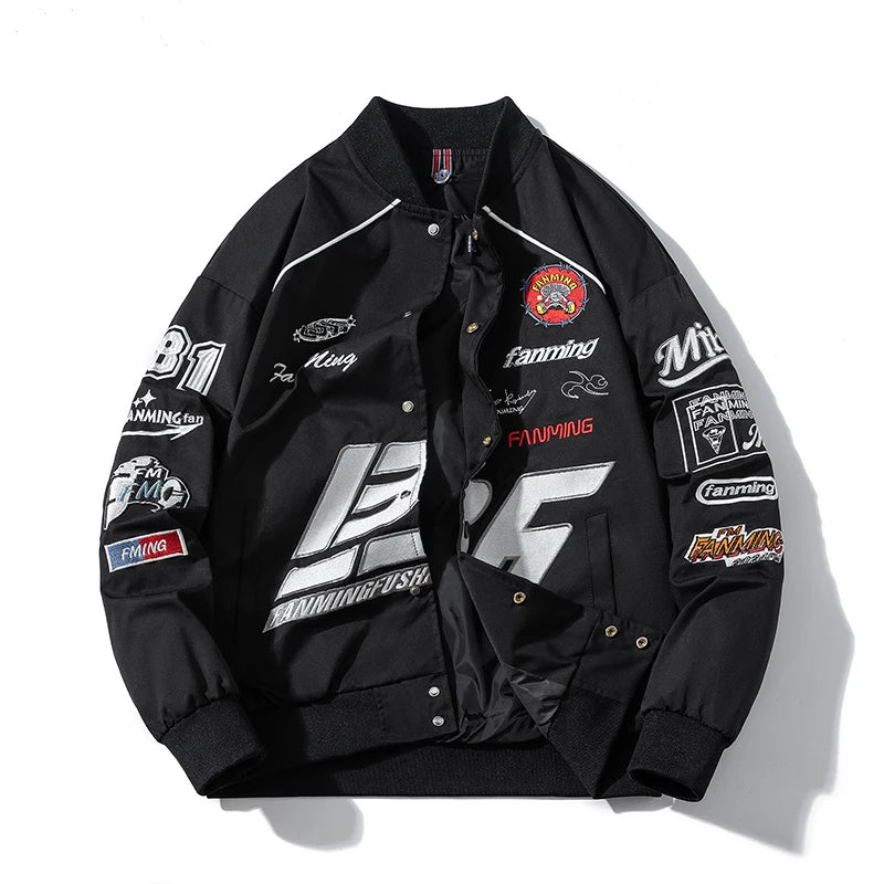 Autumn Winter Varsity Jacket Men Letter Embroidery Motorcycle Jacket Women Fashion Hooded Parkas American Baseball Coat Button