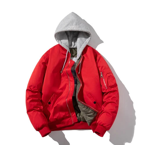 Men Bomber Jacket Women Solid Autumn Winter Pilot Jacket Fashion Vintage Hooded Baseball Coat Casual Windbreak Red Pink Burgundy
