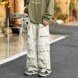 Japanese Multi-pocket Work Pants Men's Autumn Trendy Loose Straight Casual Pants Hip-hop Retro Design Trousers Aesthetic Chic