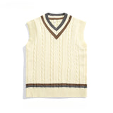 Men's British Retro College Style Color Block V-neck Sleeveless Knitted Vests Autumn Winter Versatile Layered Sweater Waistcoat