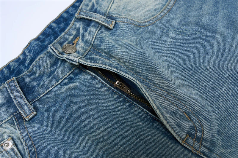 2025 Autumn Men's Wide-leg Jeans Comfortable Loose Casual Straight Trousers American Classic Retro Wash Cotton Denim Pants