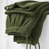 Double-sided Fleece! Retro Military Green Straight-leg Pants Women Loose Thickened Warm Drawstring Casual Wide-leg Pants Men