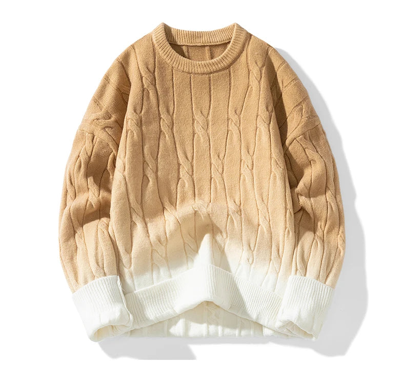 Korean Gradient Knitwear Loose Chunky Twist Knit Pullover 2024 New Round Neck Sweater Autumn Winter Warm Couple Tops