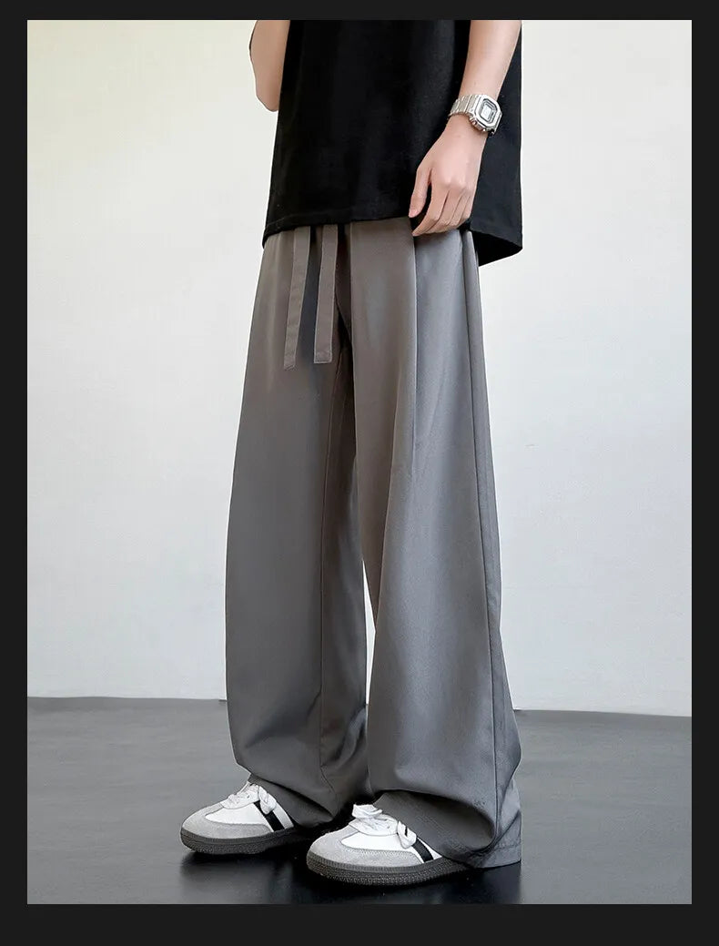 Men's Casual Straight Long Loose Pants Stretch Elastic Waist Jogger Korean Classic Blue Black Gray Male Brand Trousers Plus Size