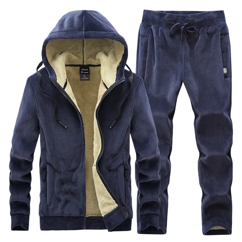 Sportswear Cardigan Winter Sets Tracksuit Hooded Male ThickHoodies + Elastic Pants Casual Men Fleece Warm Sets Men Sport Sets