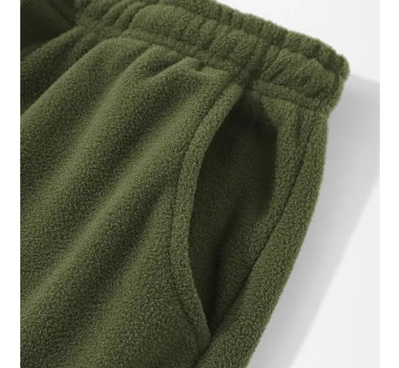Double-sided Fleece! Retro Military Green Straight-leg Pants Women Loose Thickened Warm Drawstring Casual Wide-leg Pants Men