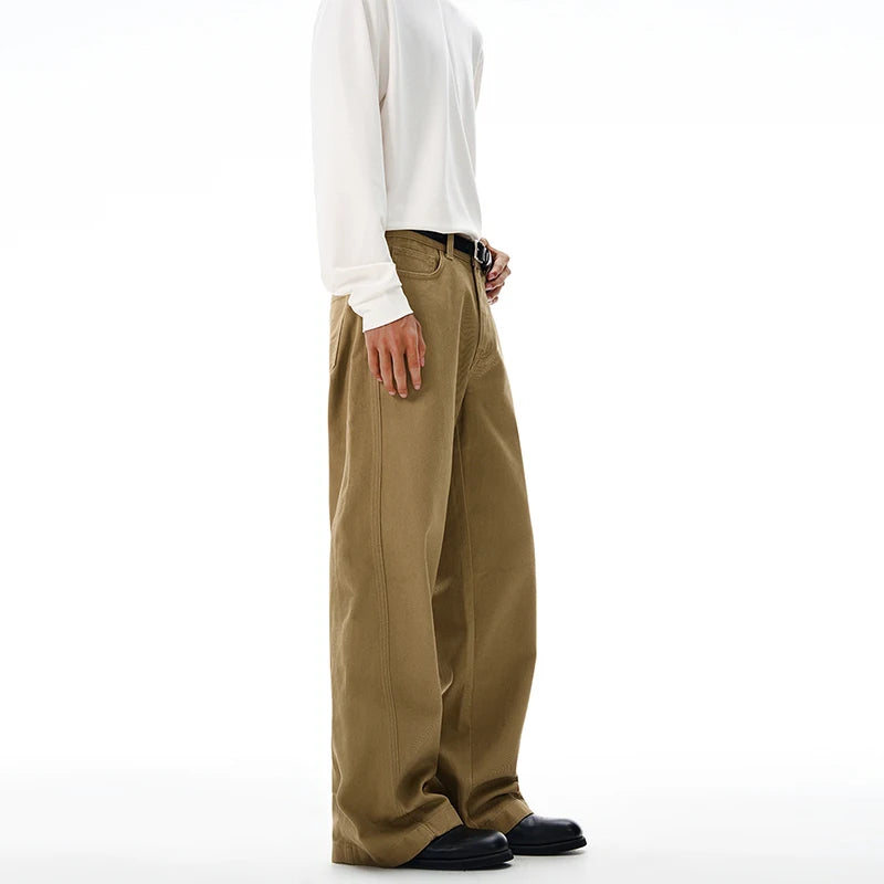 100% Cotton Men's Loose Casual Pants Autumn New Fashion Comfortable Wide-leg Oversized Trousers Streetwear White Khaki Black