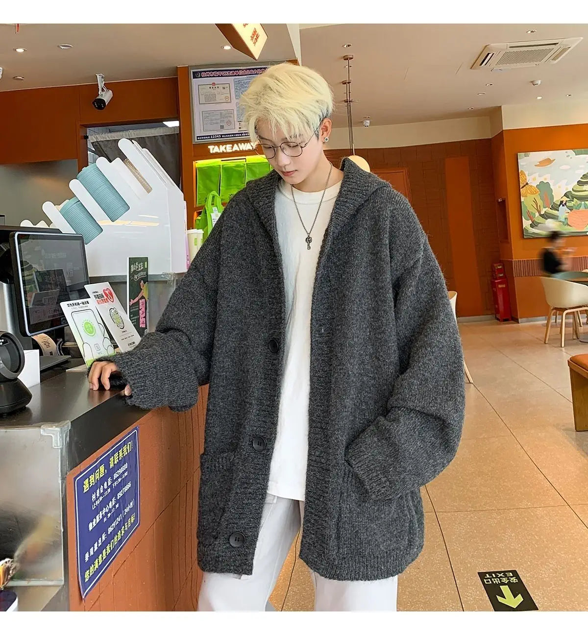 Cardigans Men Loose Korea Style Hooded Warm Autumn Winter Chic Knitted Gray Solid Minimalist Young College All-match Coats Ins