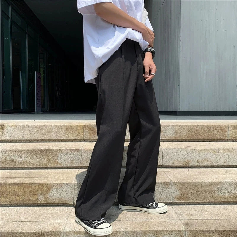 New Japanese Retro Male Suit Pants Light Luxury Straight Draped Button-down Business Casual Pants Premium Slim Elegant Trousers