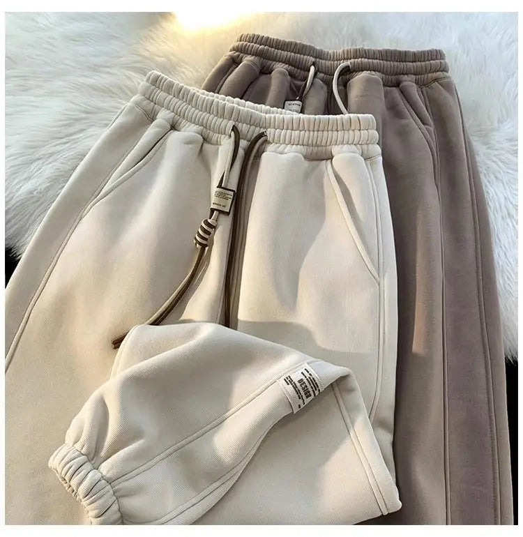 Korean style autumn and winter men and women street personality loose wide leg bound sports pants couple simple casual pants