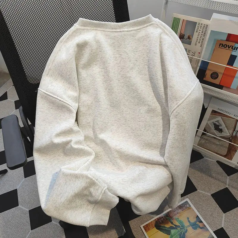 American autumn and winter street fashion personalized printed round neck pullover for couples loose retro Harajuku casual top