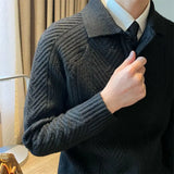 Autumn Winter New Fashion Turn-down Collar Long Sleeve Solid Color Pullovers Men's Clothing Japanese Style Trend Knitting Tops