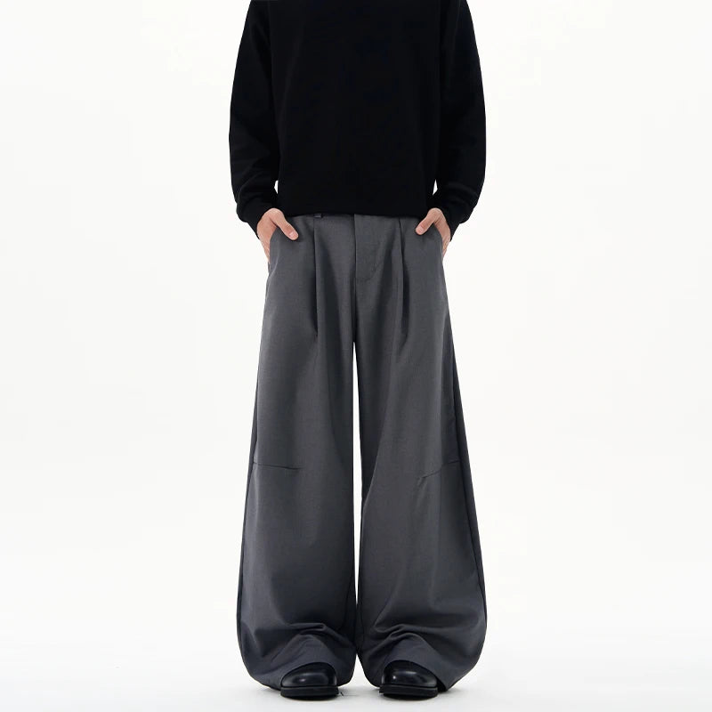 Autumn Men's Loose Suit Pants Commuting Business Casual Classic Gray Black Wide Legs Trousers Oversized Simple Style Clothes