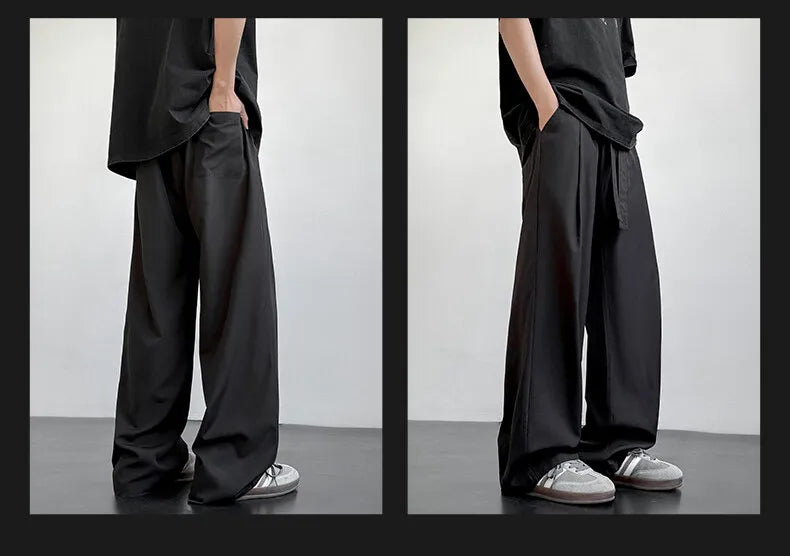 Men's Casual Straight Long Loose Pants Stretch Elastic Waist Jogger Korean Classic Blue Black Gray Male Brand Trousers Plus Size