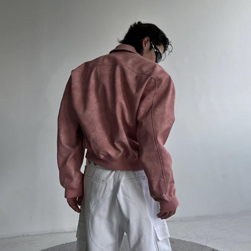Mens Autumn Winter American Street Retro Distressed Suede Jacket Gender-Neutral Short Loose Casual Trend Biker Jacket Unisex