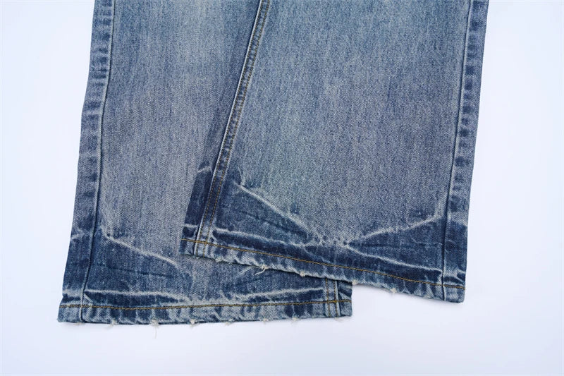 Vintage Wash Men's Loose Jeans American Cleanfit High Street Micro Flared Trousers Autumn Fashion Casual Wide-leg Denim Pants