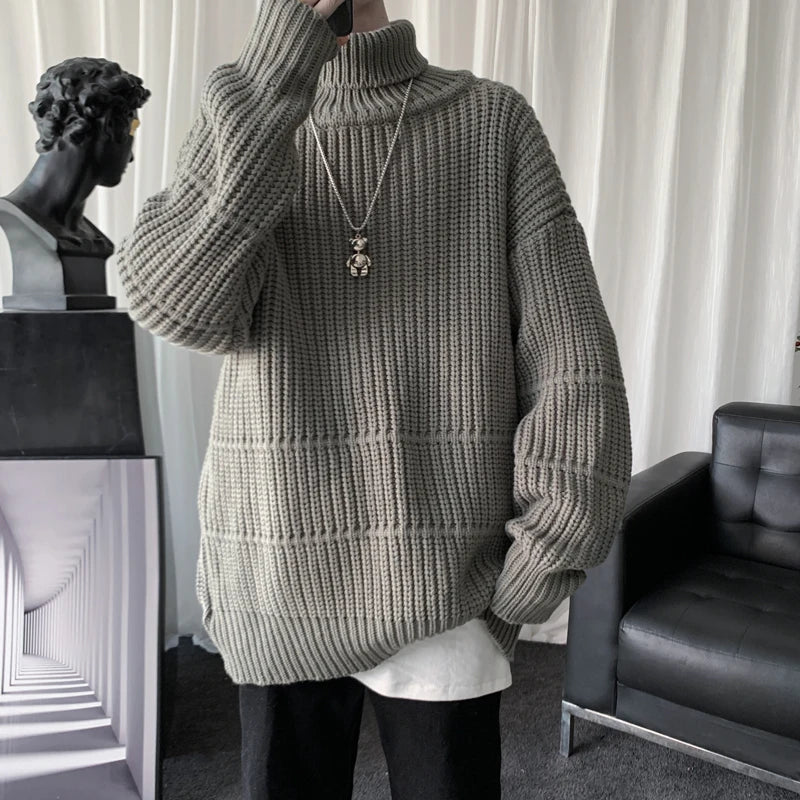 Turtleneck Pullover Men's Long Sleeve Rollneck Sweater Autumn Winter Mens Casual Korean Style Fashion Warm Knitted Sweater