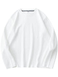 260G Men's Autumn Heavyweight Premium Waffle Basic T-shirt Long Sleeve Simple Solid Color Delicate White Tees Casual Daily Tops